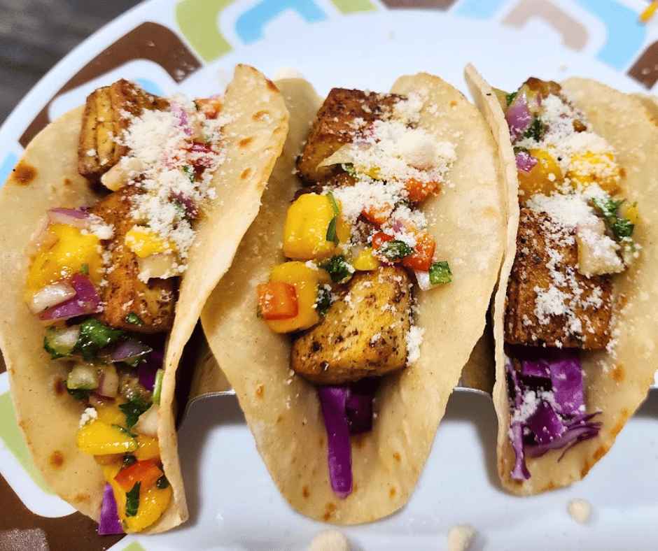 Shrimp tacos with mango salsa