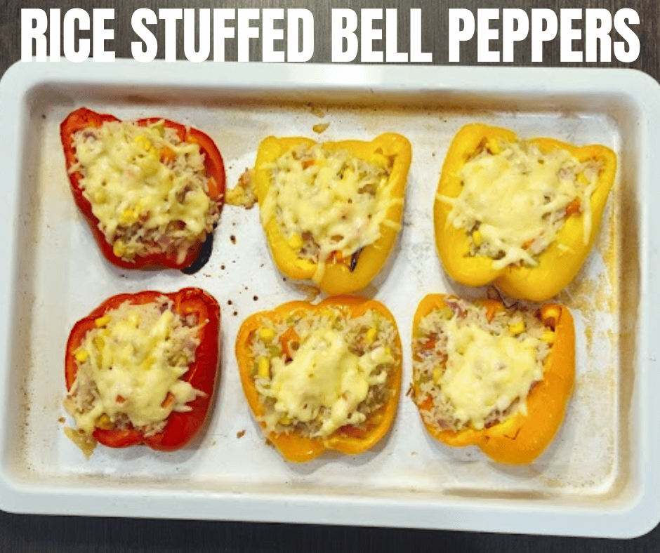 Cheesy Spiced Rice Stuffed Peppers is a colorful and comforting recipe