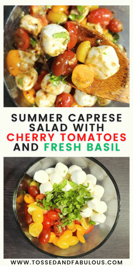 Healthy Caprese Salad with Cherry Tomatoes and Basil Leaves