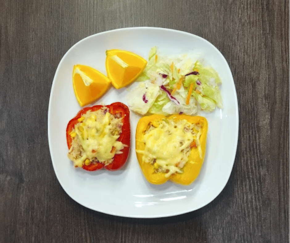 Roasted Bell Peppers stuffed with spiced rice is a simple yet gourmet meal