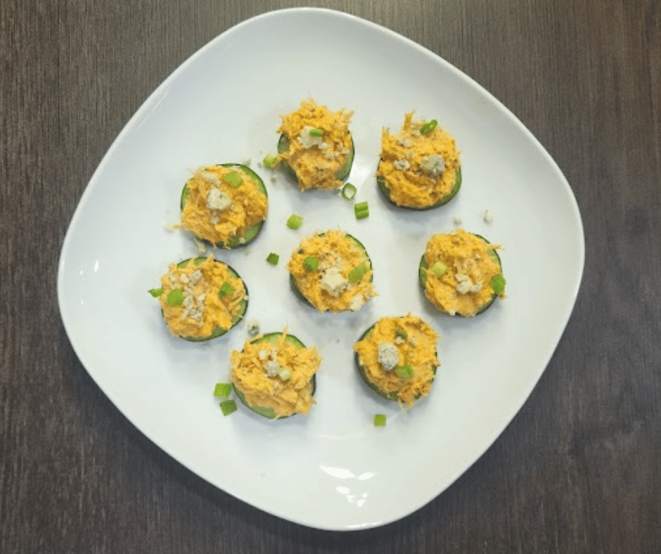 These Buffalo Chicken Cucumber Bites are low carb, high protein snacks