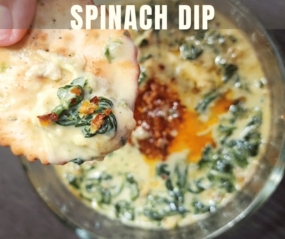 Creamy baked spinach dip finished with a spoonful of chili crisp.