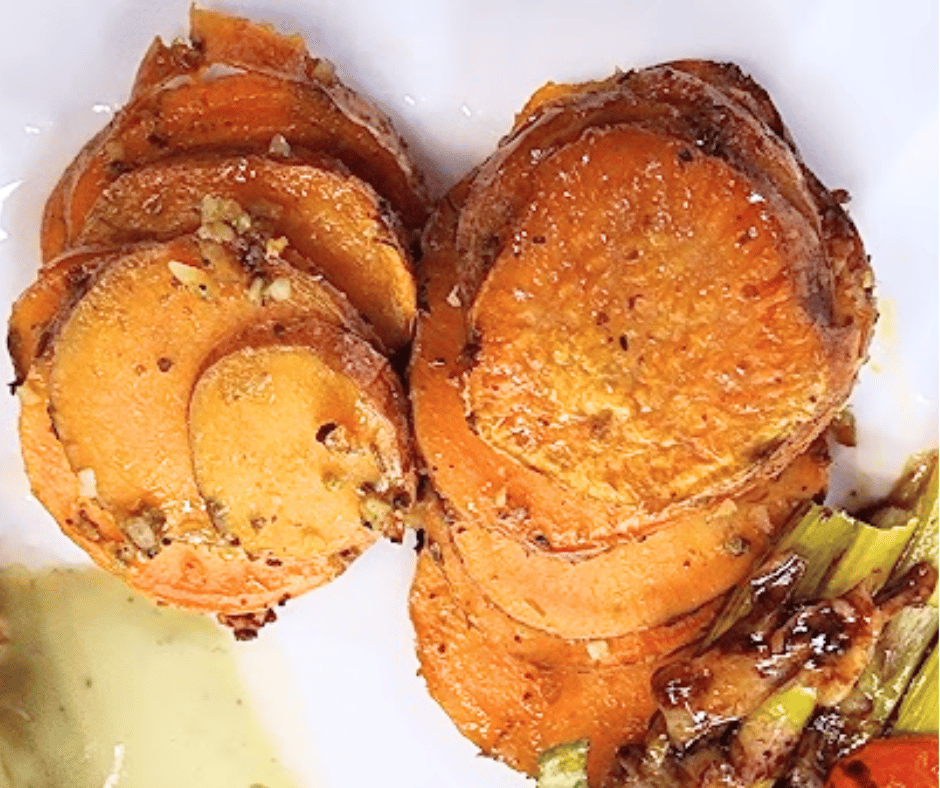 Crispy Edged Baked Sweet Potato Slices are a simple flavorful side dish