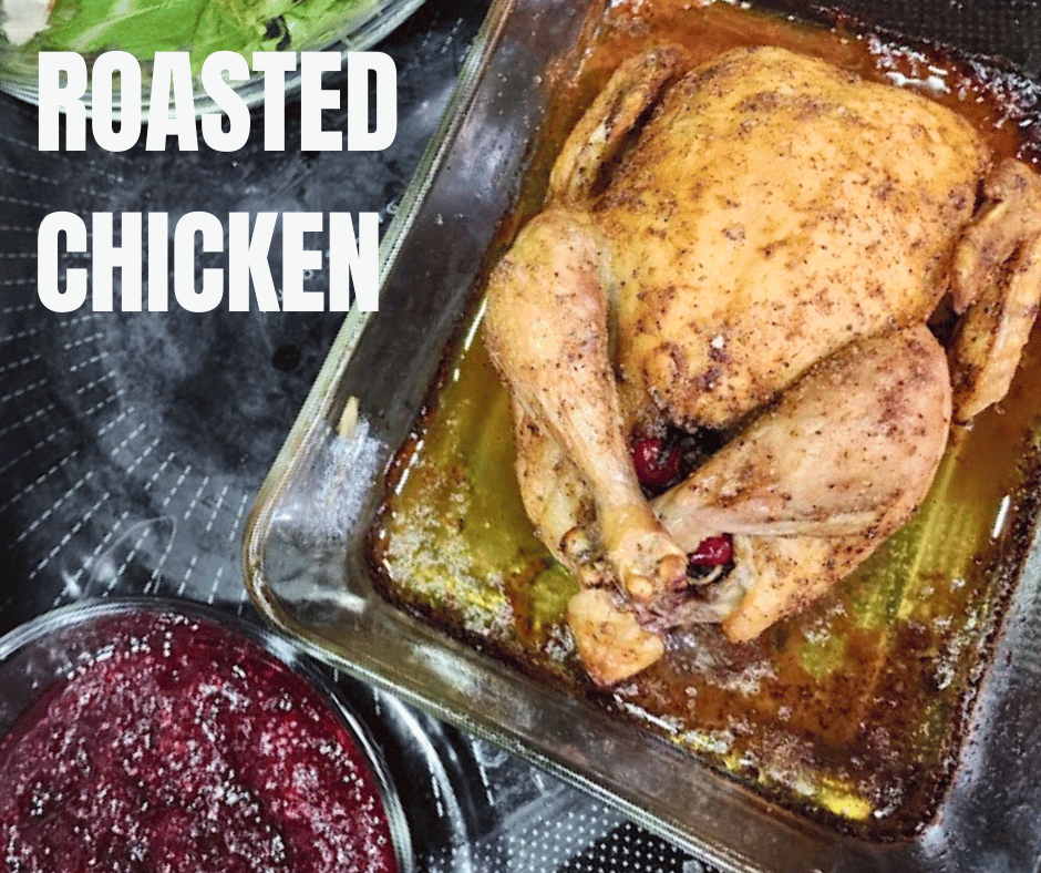 Simple roasted chicken filled with nutty wild rice and sweet cranberries