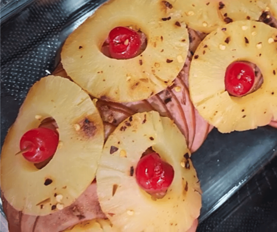 This sweet and savory pineapple cherry ham is a classic centerpiece for any holiday table