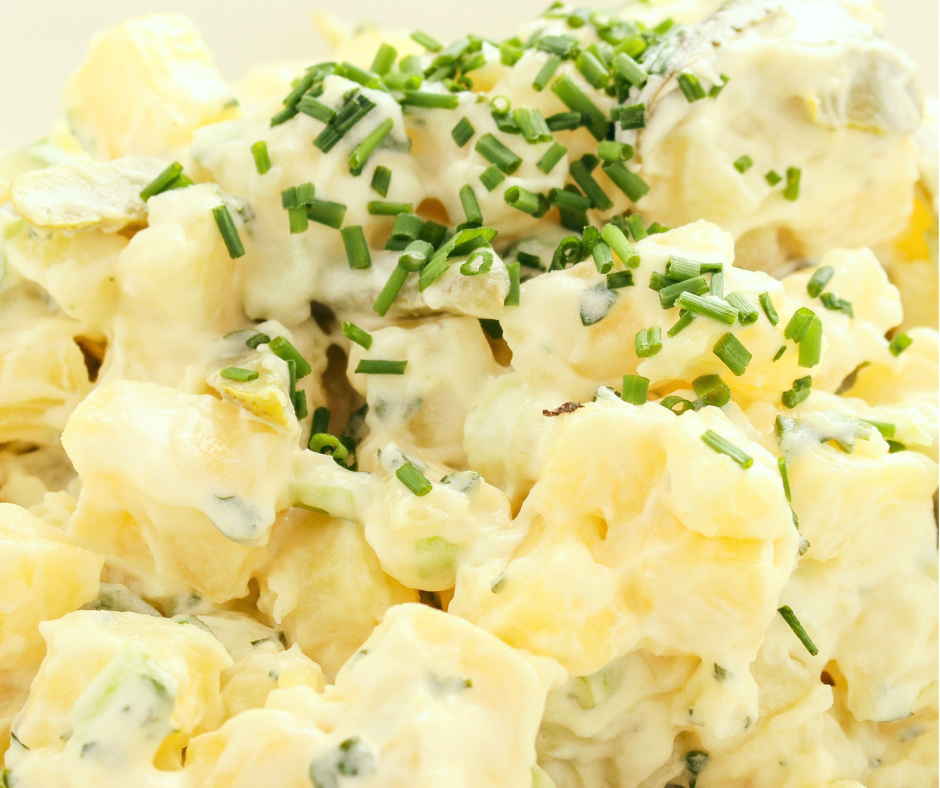 Creamy, flavorful potato salad served chilled on spring tables.