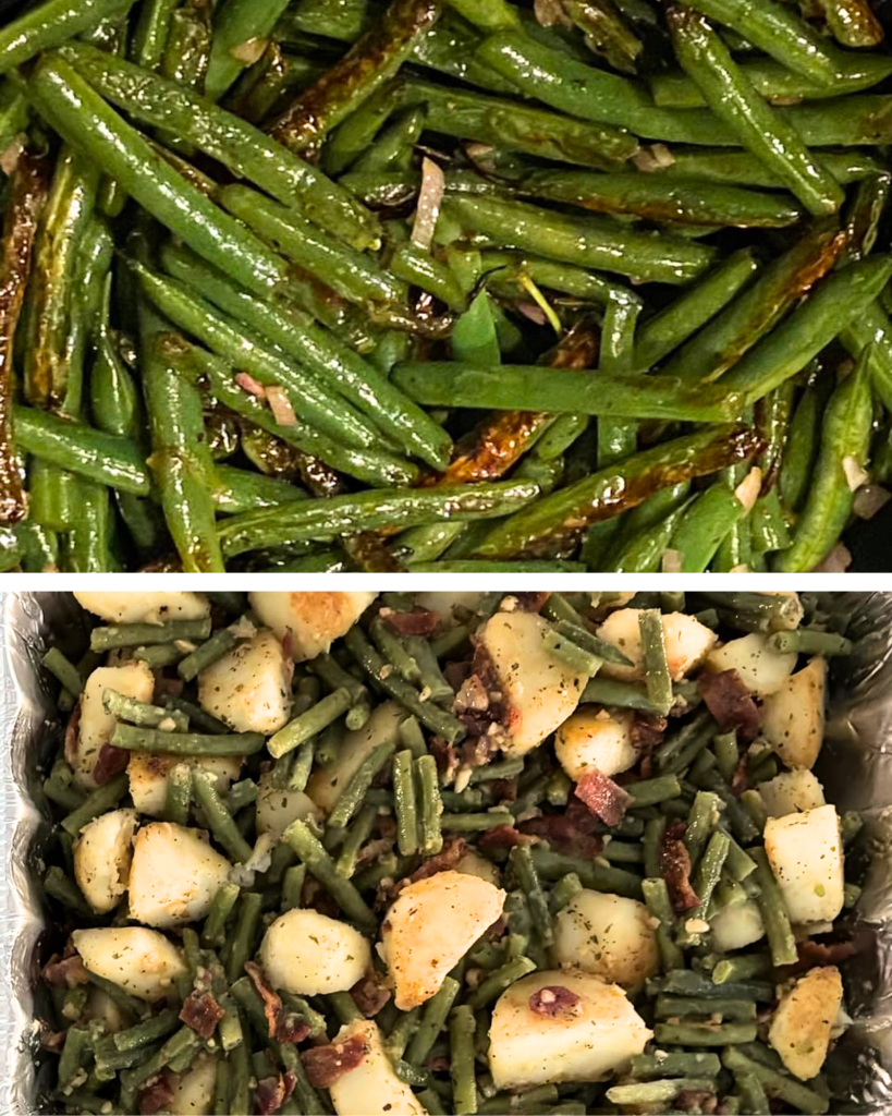 Homemade green bean casserole baked to perfection.