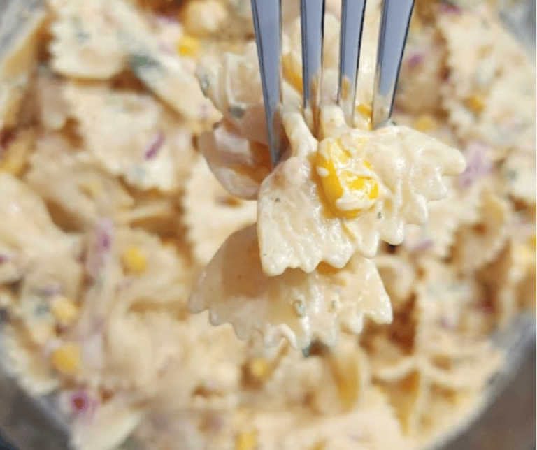 This cold pasta salad with corn and cotija cheese is a hit for summer gatherings