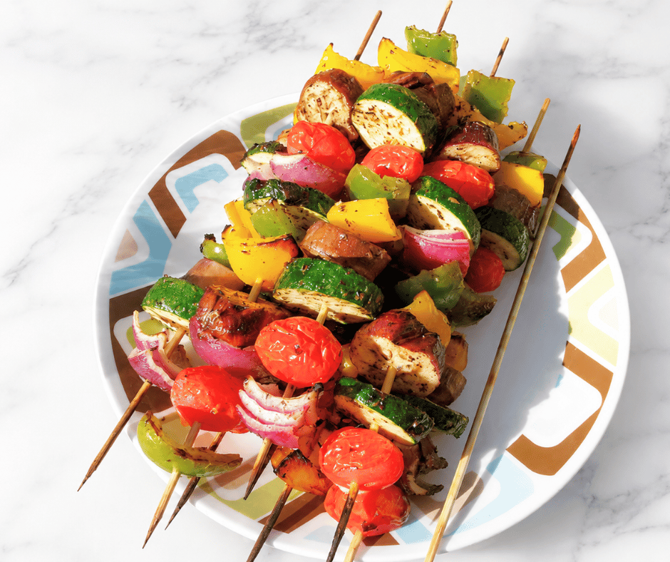 Grilled vegetable kebobs are smoky, zesty, and easy to eat
