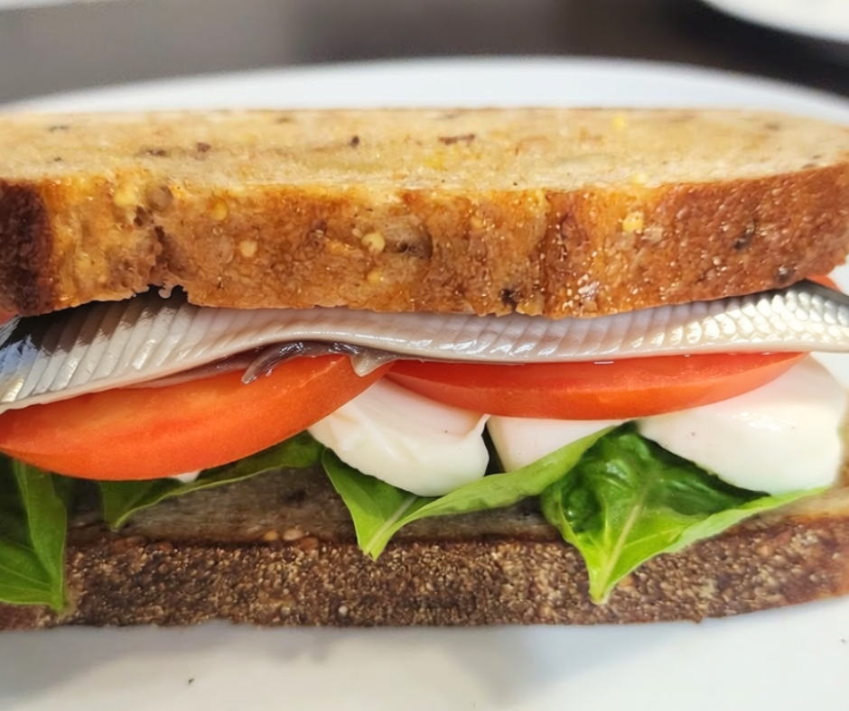 Anchovies on a caprese sandwich are really yummy