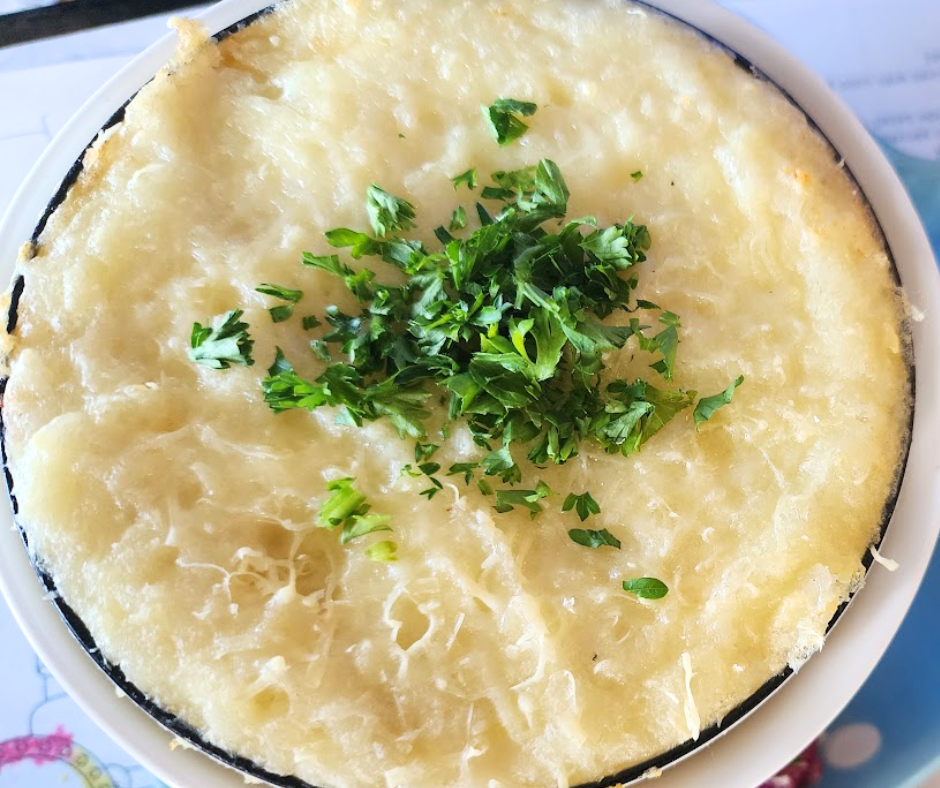 Garlic mashed potatoes topped with chives is a hit any day of the year