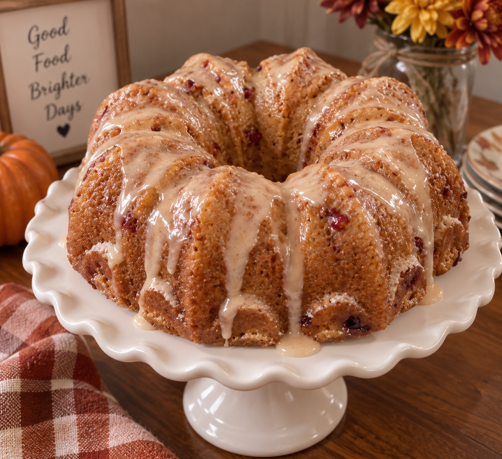 Buttery bundt cake with pops of tart cranberry in every slice.