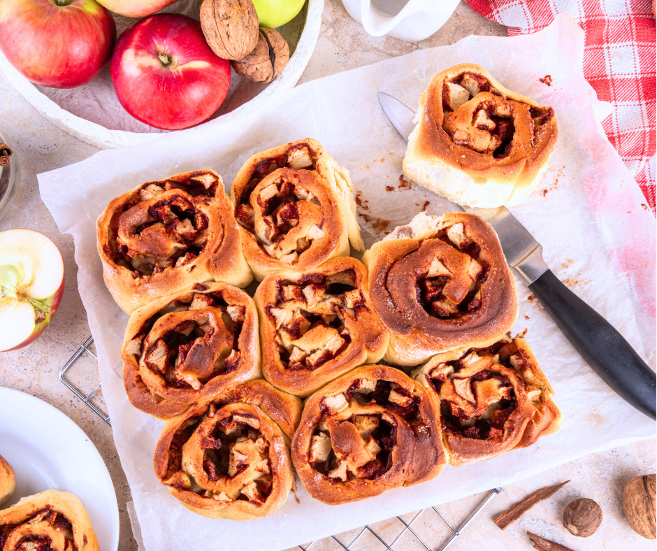 Pillowy rolls glazed with cream cheese, perfect for Thanksgiving morning.