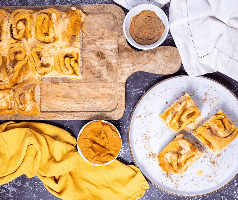 These pumpkin cinnamon rolls are best enjoyed warm, with the frosting still melty.