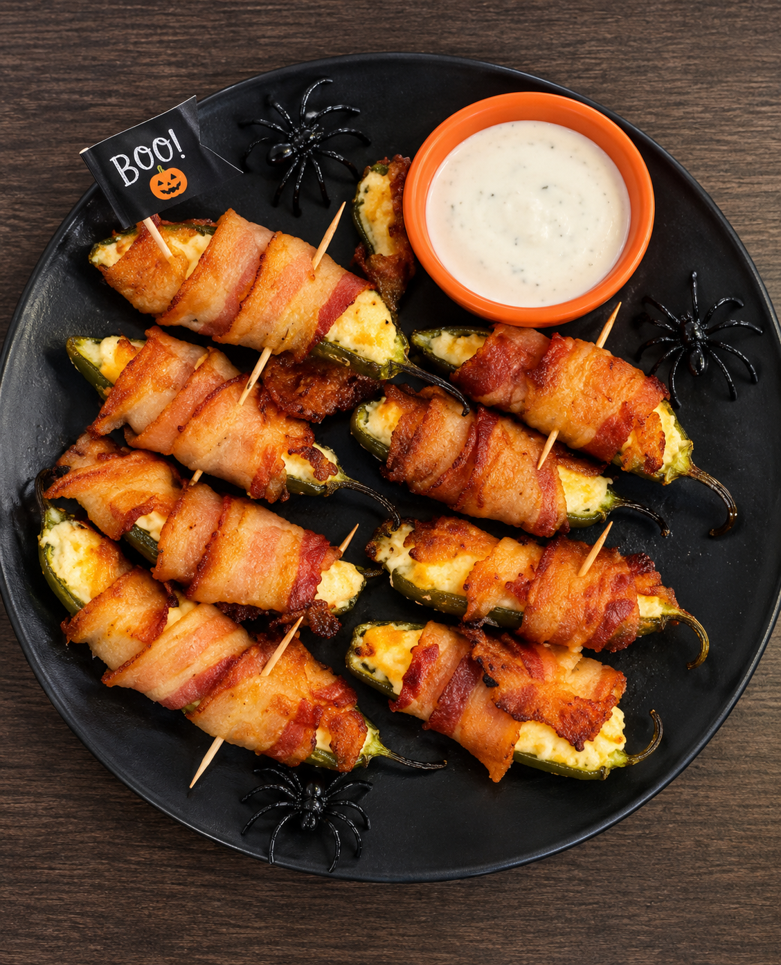 Bacon-wrapped Jalapeno poppers for Halloween party