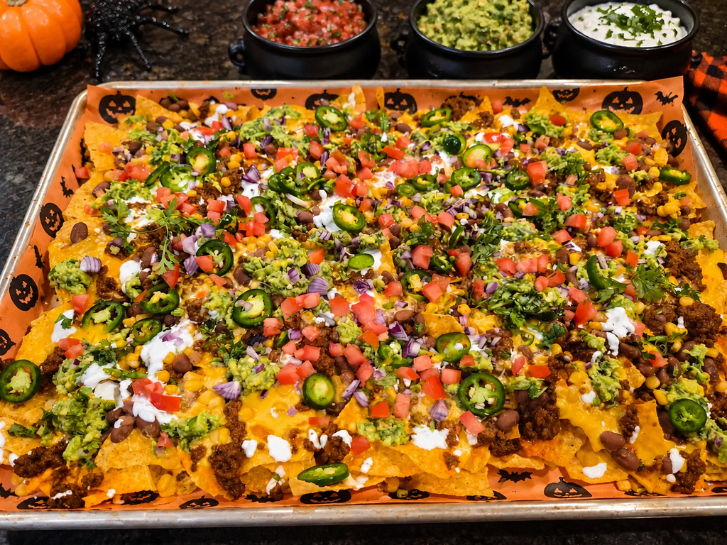 Fall parchment paper upgrades these Halloween nachos